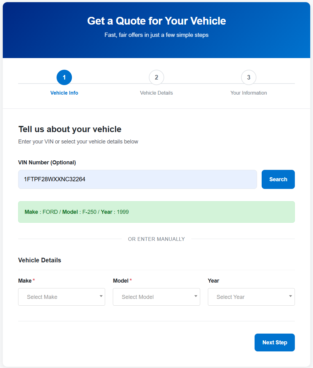 ScrapRight Vehicle Quote Widget